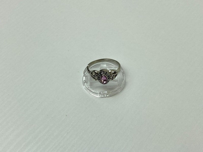 925 Sterling Silver Pink Topaz & Goshenite Ring Size 9.5