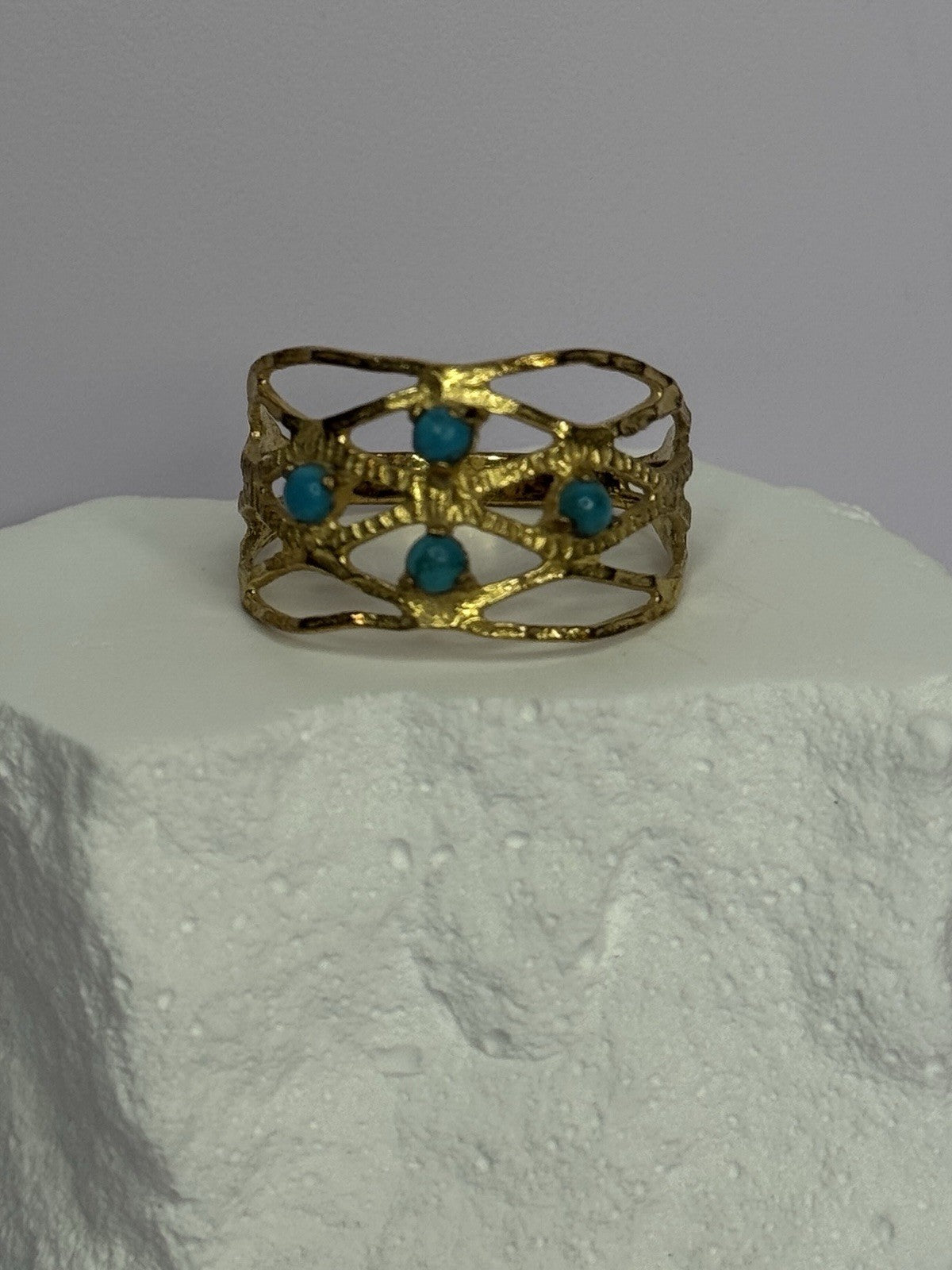 925 Sterling Silver Gold Plated Turquoise Ring Size 8.5