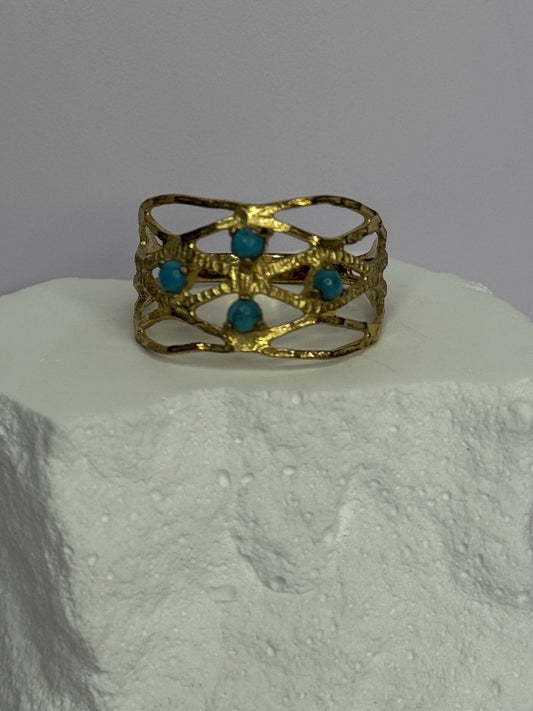 925 Sterling Silver Gold Plated Turquoise Ring Size 8.5