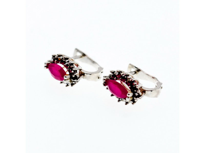 925 Sterling Silver Ruby & Marcasites Earrings