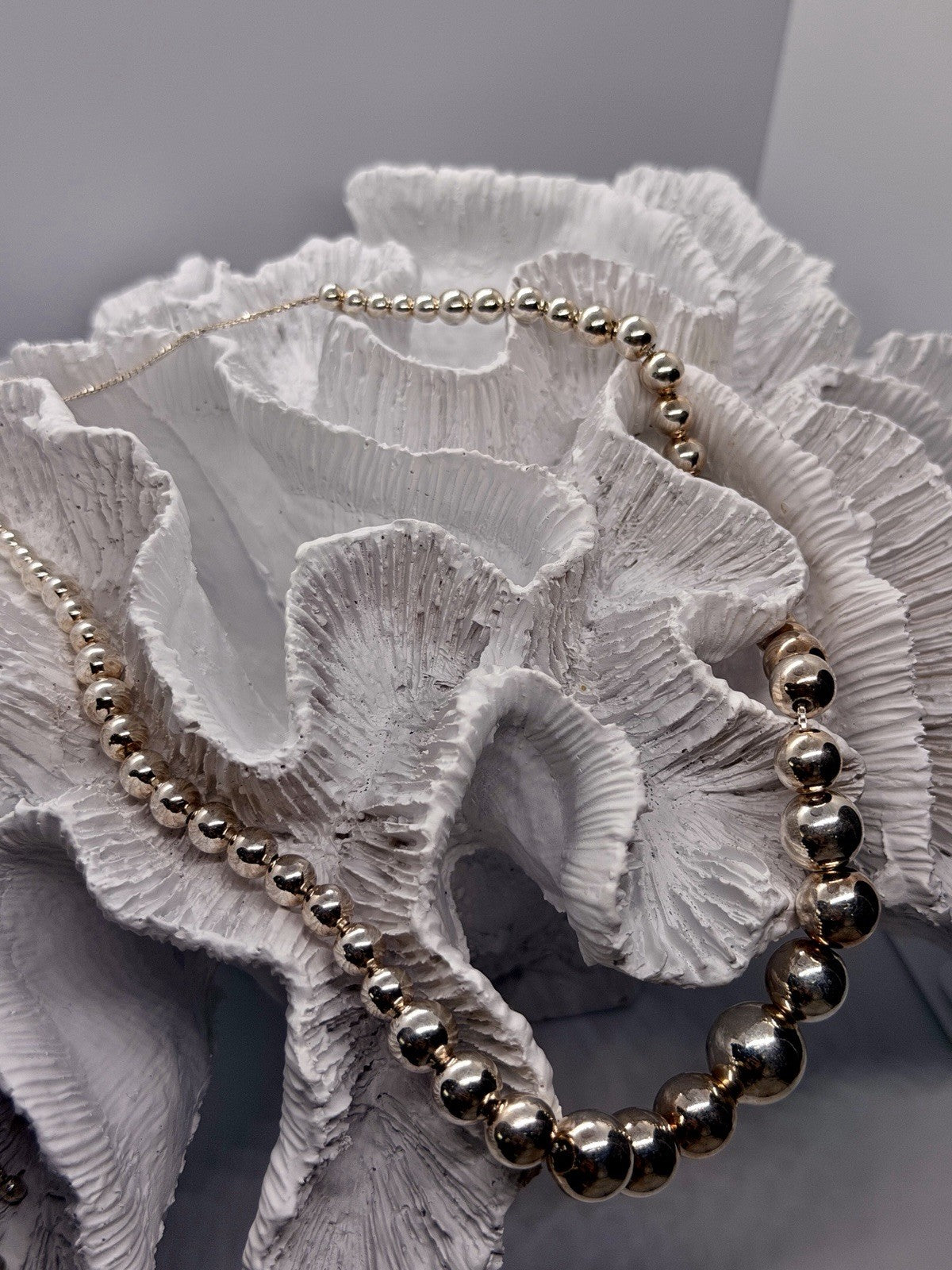 Elegant 925 Sterling Silver Graduated Bead Necklace Adjustable