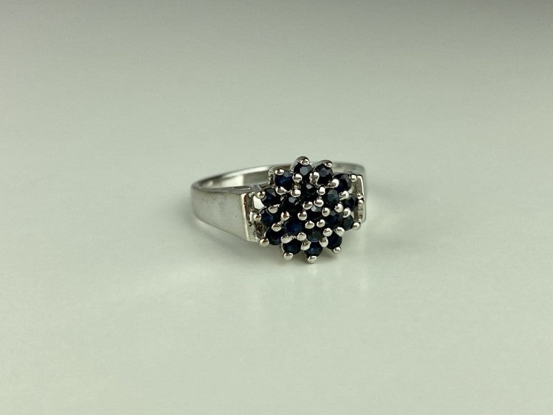 925 Sterling Silver Sapphires "Flower" Ring Size 8