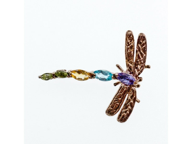 925 Sterling Silver Multi Gemstones "Dragonfly" Brooch
