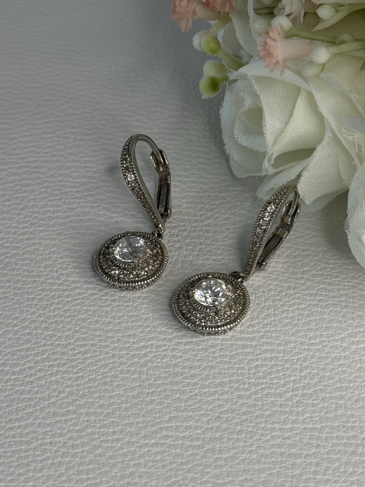 Shiny 925 Sterling Silver CZ Earrings Length 1.30 Inch