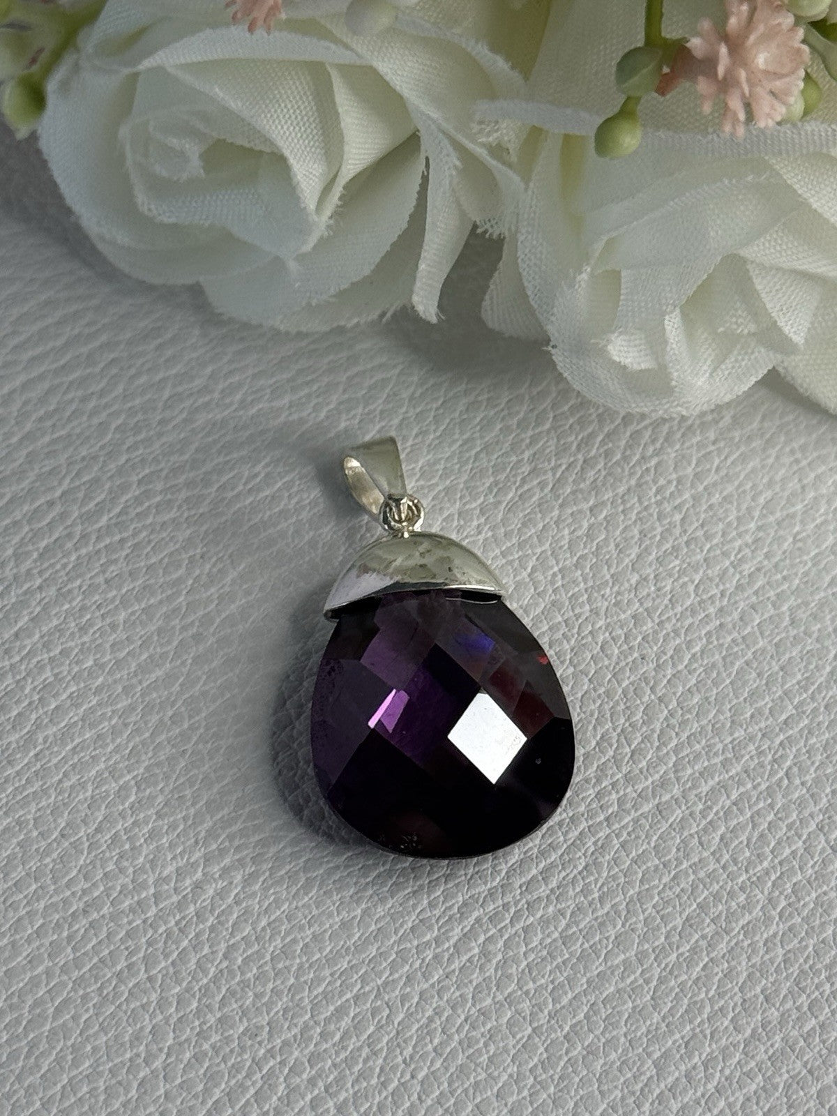 925 Sterling Silver Amethyst Pendant Length 1.40 Inch