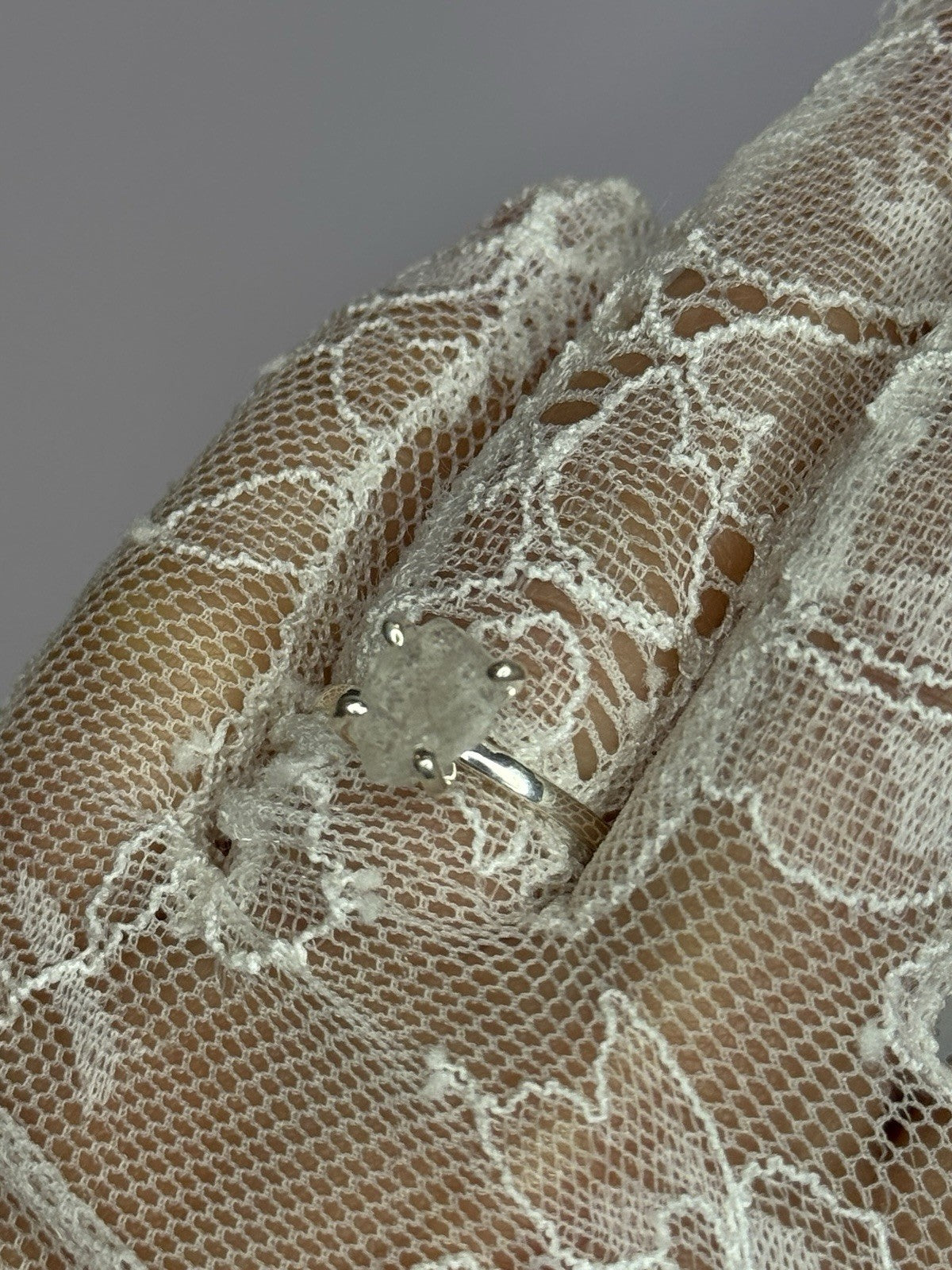 925 Sterling Silver Raw & Rough-Cut Diamond Ring Size 6.5