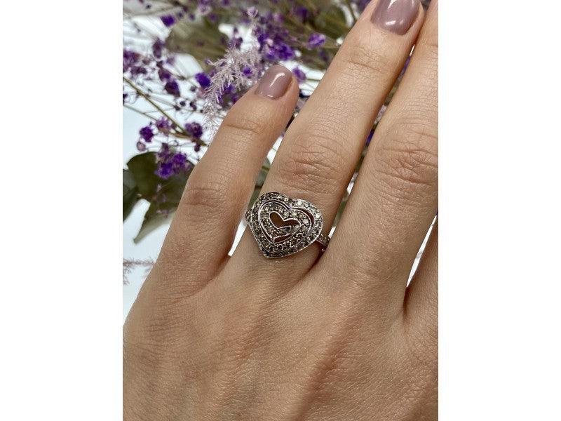 925 Sterling Silver Sapphires "Heart" Ring Size 7