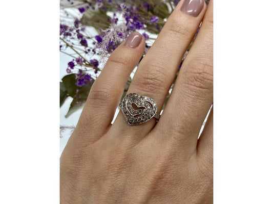 925 Sterling Silver Sapphires "Heart" Ring Size 7