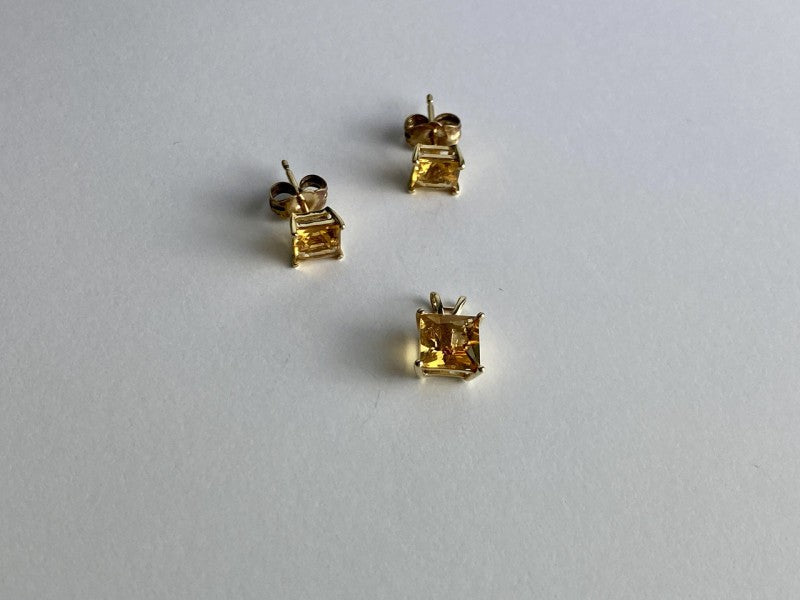 10K Yellow Gold Heliodor Earrings & Pendant