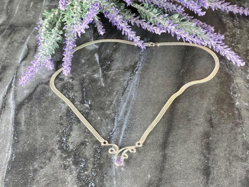 925 Sterling Silver Amethyst  Necklace Italy
