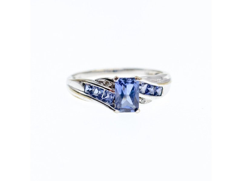 10K White Gold Iolite & Diamonds Ring Size 6.5