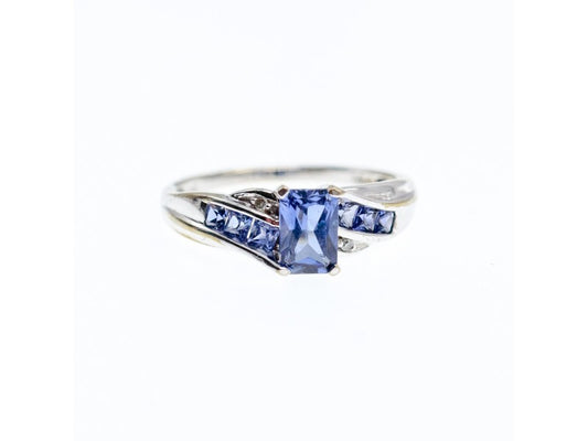 10K White Gold Iolite & Diamonds Ring Size 6.5