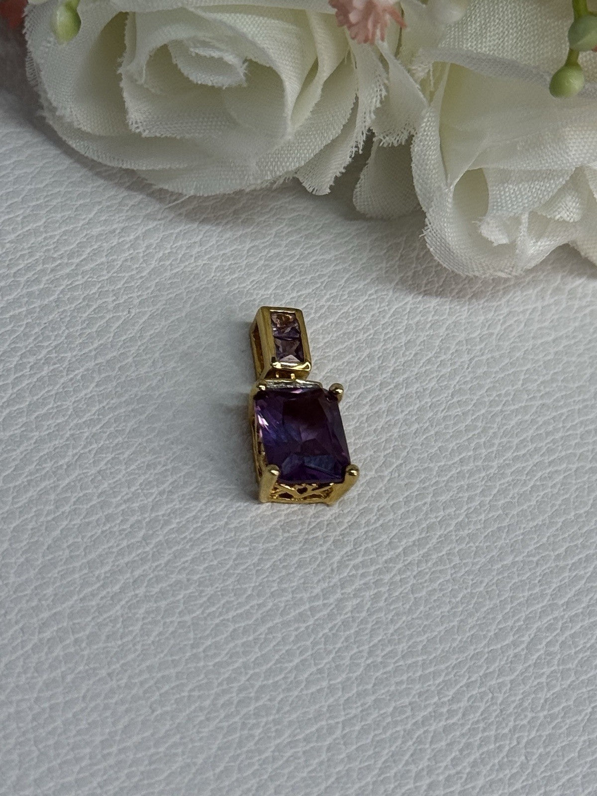 925 Sterling Silver Gold Plated Amethyst Pendant Length 0.80 Inch