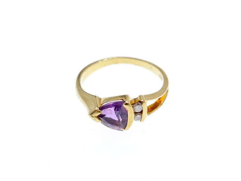 14K Yellow Gold Tourmaline & Diamonds Ring Size 3