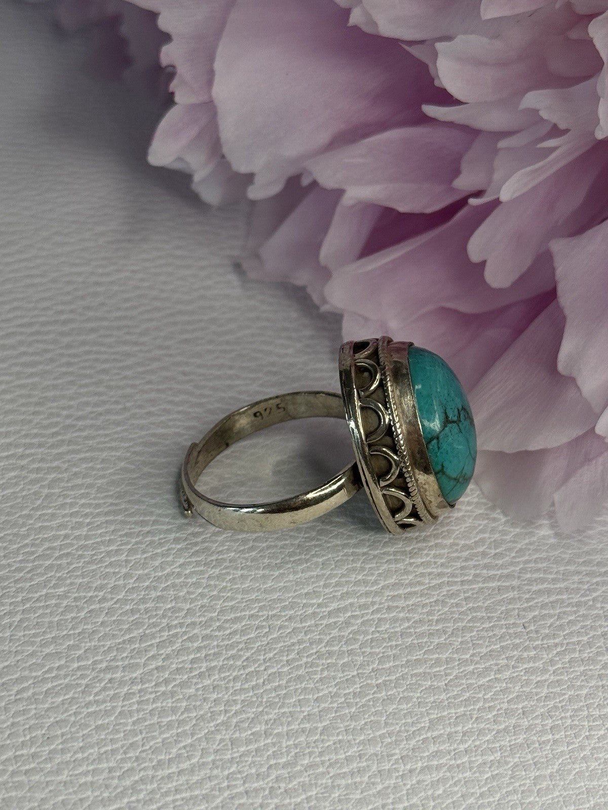Vintage 925 Sterling Silver Turquoise Ring Size-Able