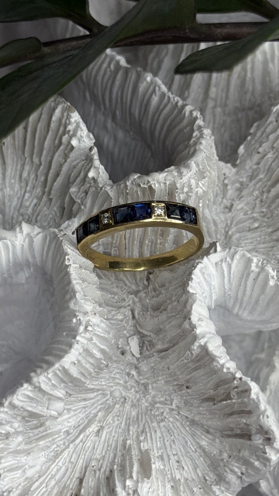 14K Yellow Gold Sapphire 0.33 CTW & Diamond 0.02 CTW Band Ring Size 6