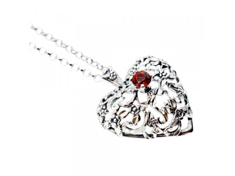 925 Sterling Silver Garnet "Heart" Chain With Pendant
