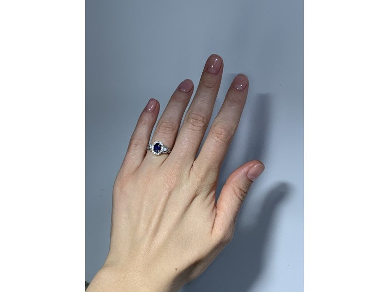 925 Sterling Silver Blue & White Sapphire "Snow Queen" Ring Size 7.25