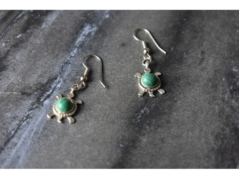 925 Sterling Silver Malachite "Turtles" Earrings