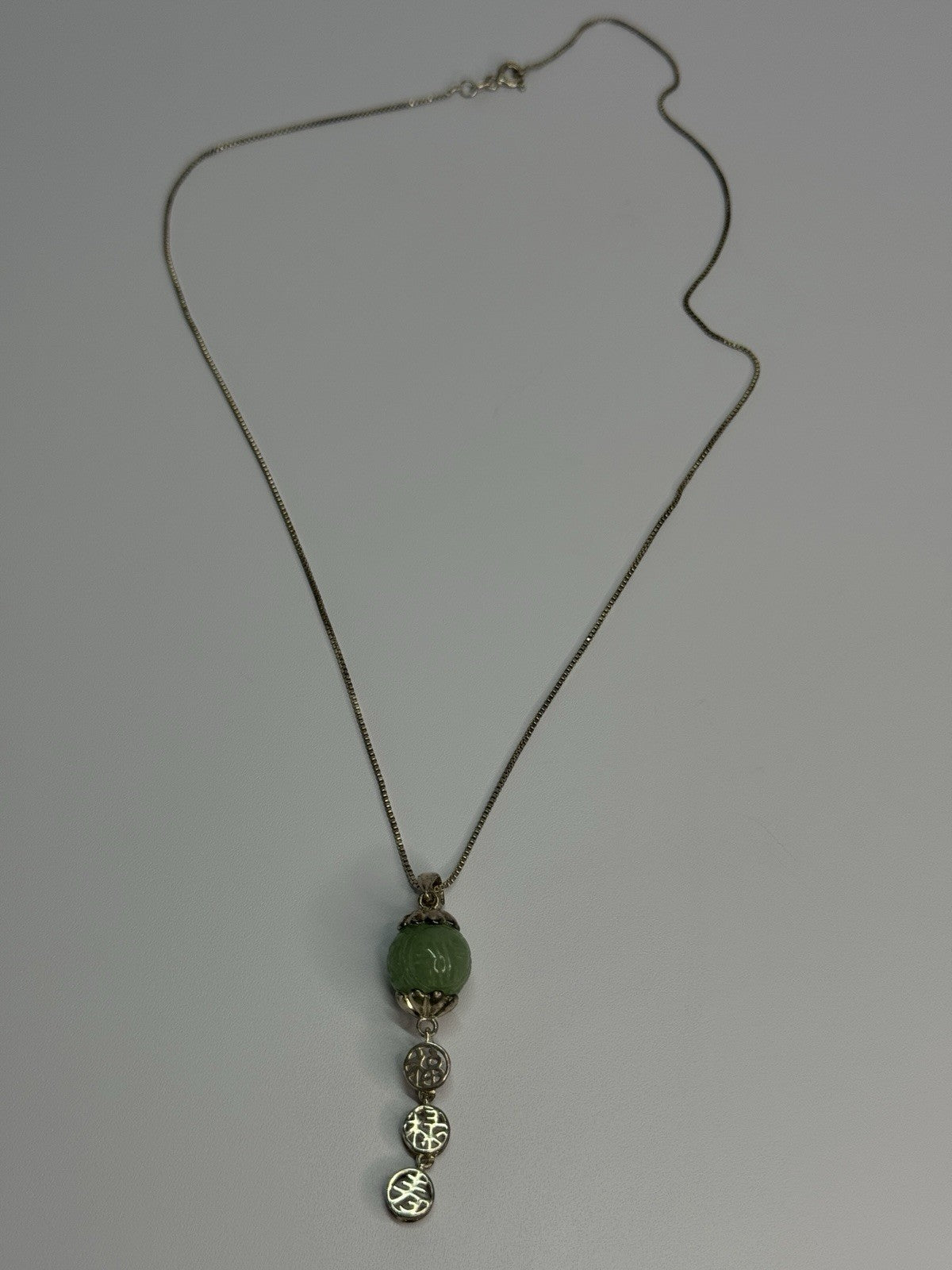 925 Sterling Silver Jadeite Necklace Length 18 Inch