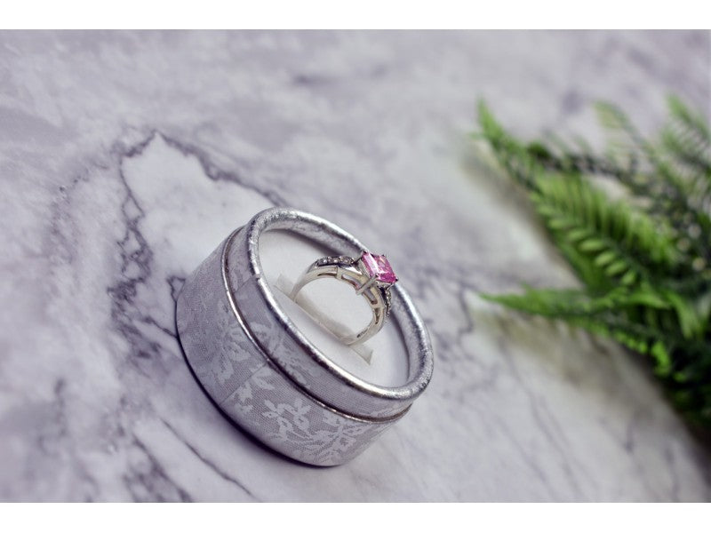 925 Sterling Silver Pink & White CZ Ring Size 6
