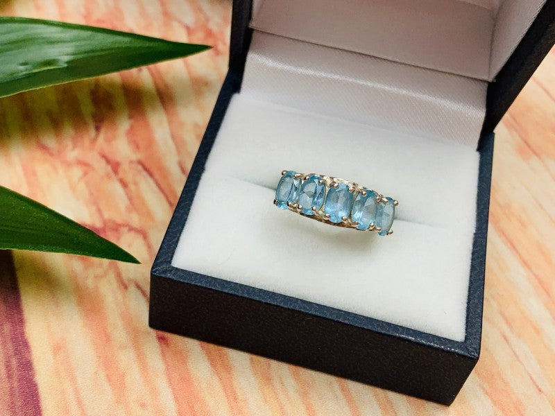 925 Sterling Silver Blue Spinel Ring Size 6.5