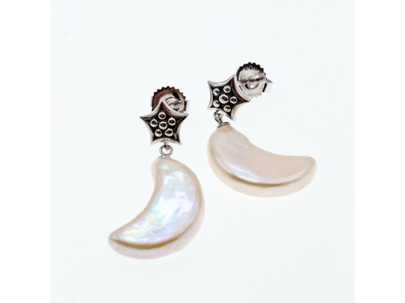 925 Sterling Silver Mother OF Pearl "Moon & Stars" Earrings