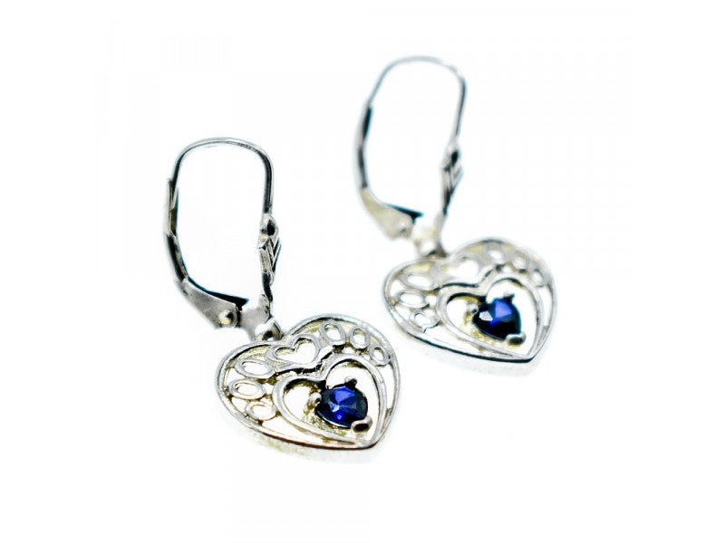 925 Sterling Silver Sapphire "Hearts" Earrings