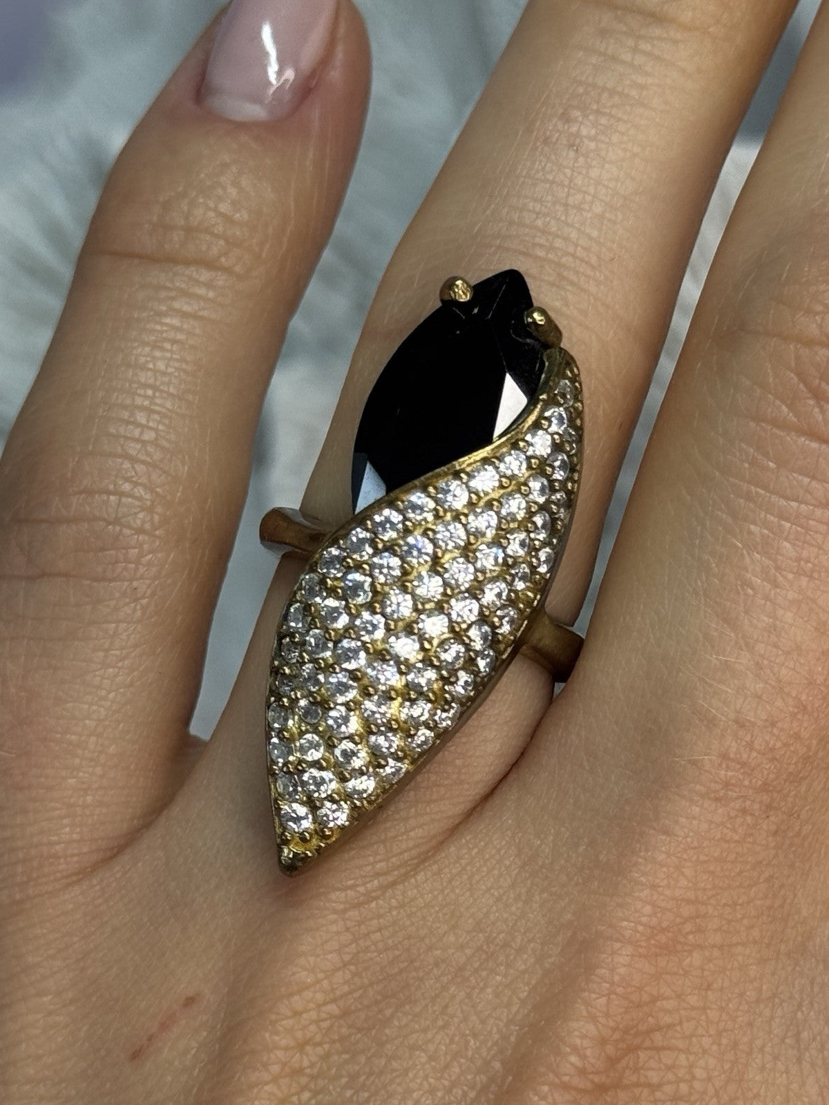925 Sterling Silver Alpanite & CZ Ring Size 7 Length 1.45 Inch