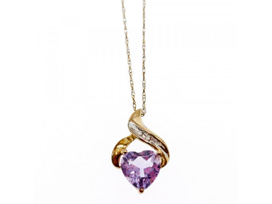10 K Yellow Gold Amethyst & Diamond "Heart" Chain With Pendant