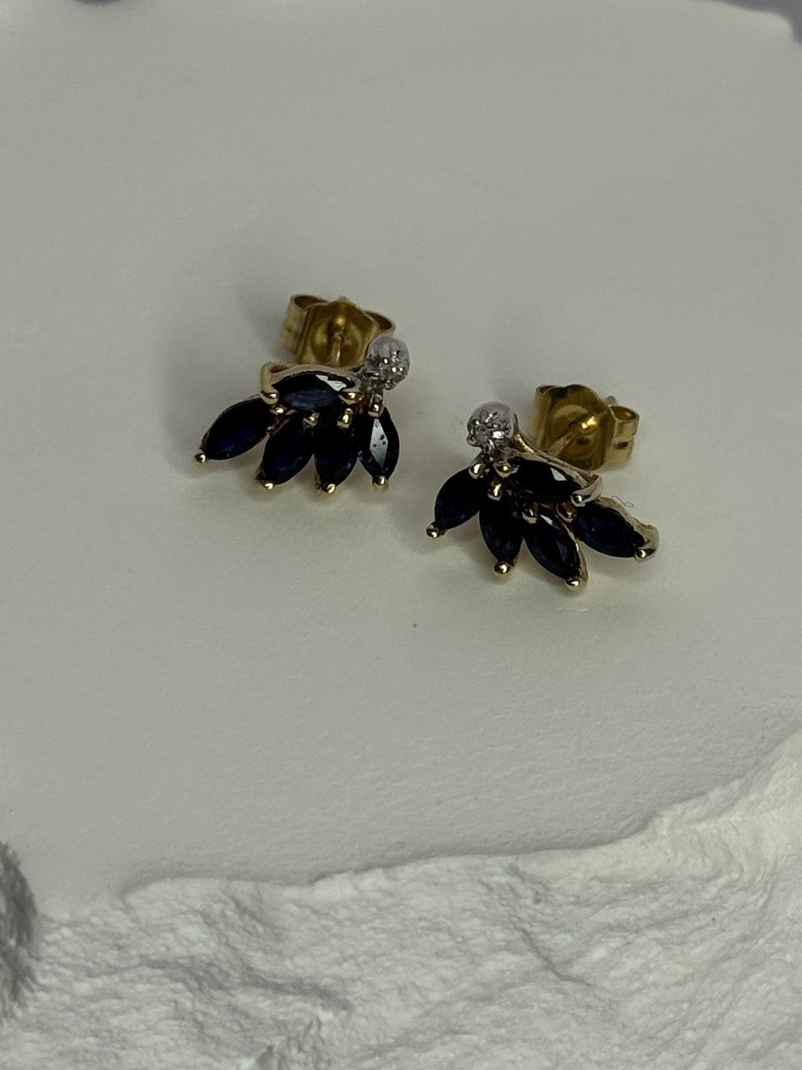 14K Yellow Gold Sapphire & Diamond Dream Earrings Length 0.4 Inch