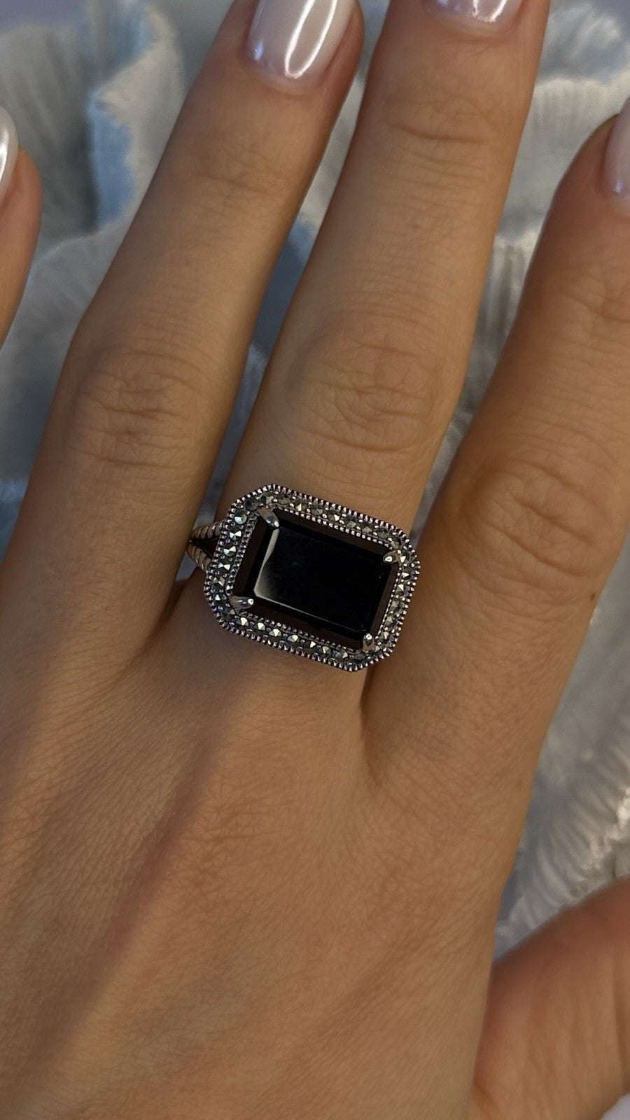 Marc 925 Sterling Silver Black Onyx Ring Size 8
