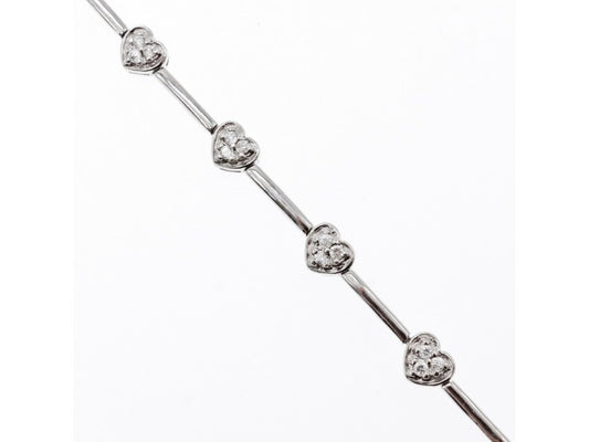 925 Sterling Silver CZ Bracelet "Hearts" Size 7 In
