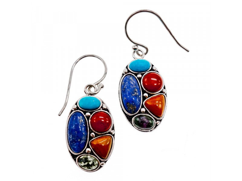 925 Sterling Silver Multicolor Jasper Earrings