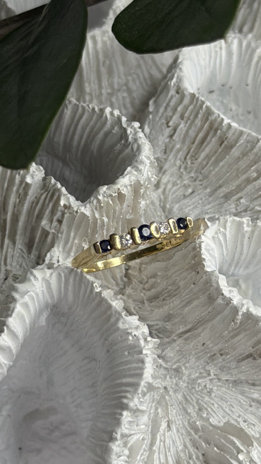 14K 585 Yellow Gold Sapphire 0.18 CTW & Diamond 0.10 CTW Ring Size 6