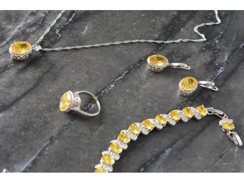 925 Sterling Silver Yellow CZ "Imitation Citrine" Set