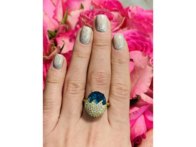 925 Sterling Silver Alpanite & CZ Ring Size 6.5