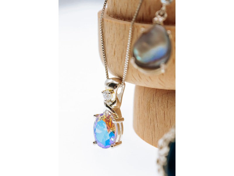 925 Sterling Silver Multicolor CZ Chain With Pendant Italy