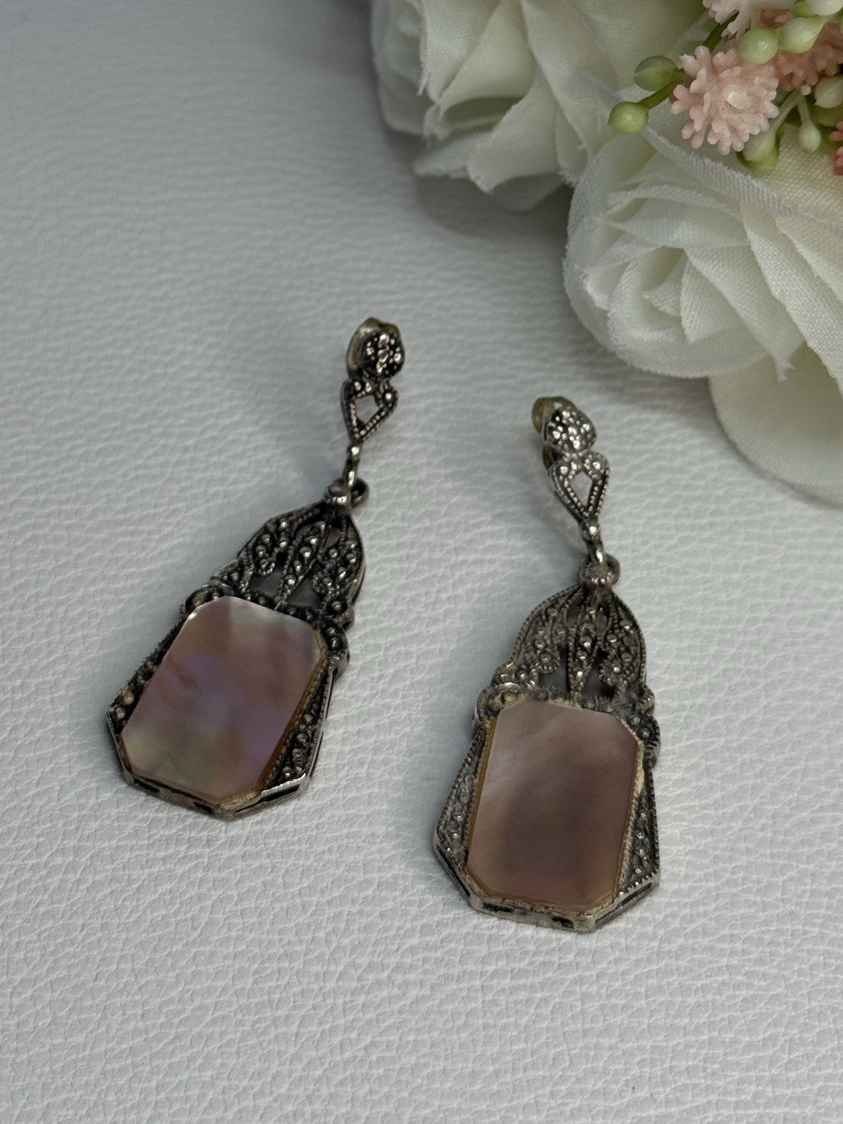 Vintage 925 Sterling Silver Abalone Earrings Length 2 Inch