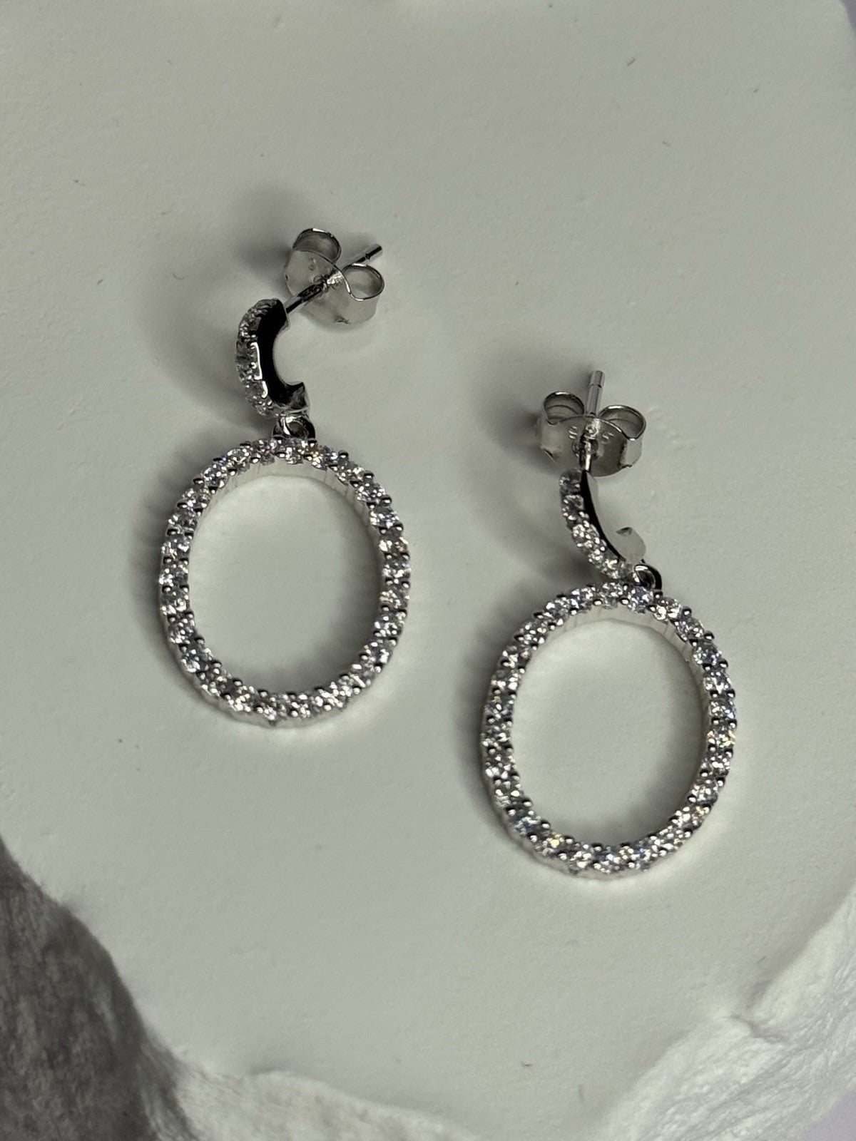 925 Sterling Silver Elegant CZ Earrings Length 1 Inch