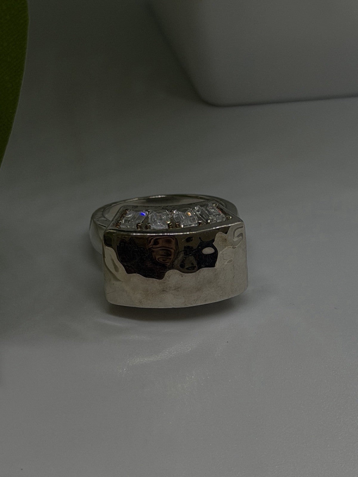 Unique Design 925 Sterling Silver White Colorless Spinel Ring Size 7