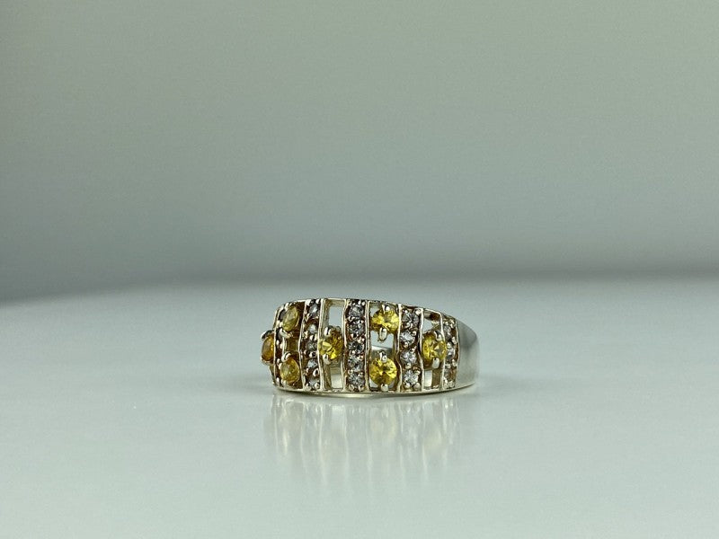 925 Sterling Silver Citrine & Quartz Ring Size 8.5
