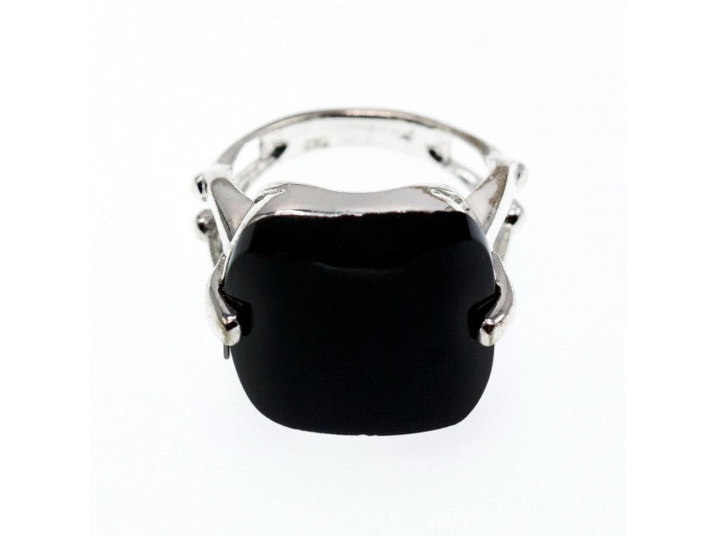 925 Sterling Silver Black Nephrite ( Jade ) Ring Size 8