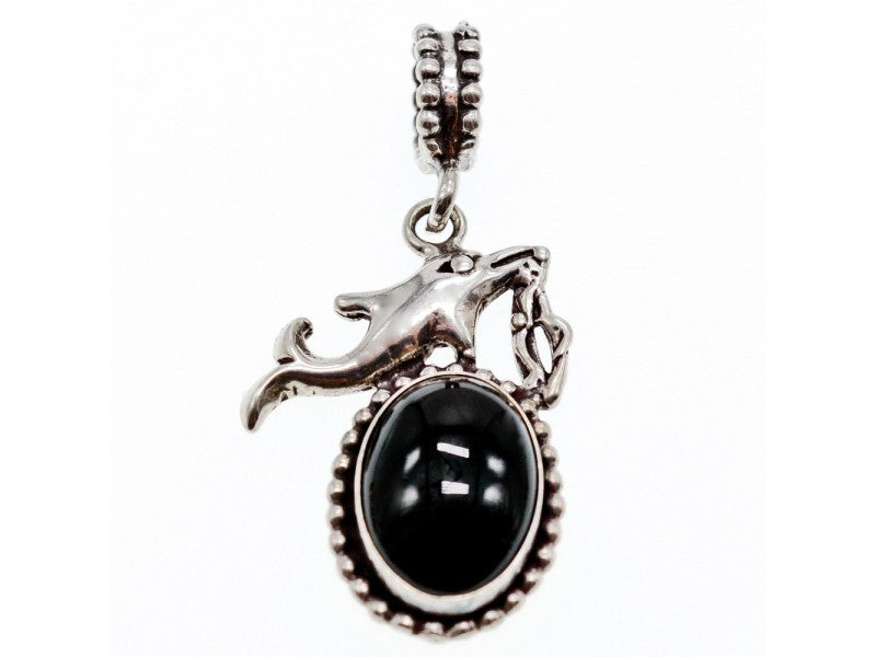 925 Sterling Silver Onyx Dolphin Pendant