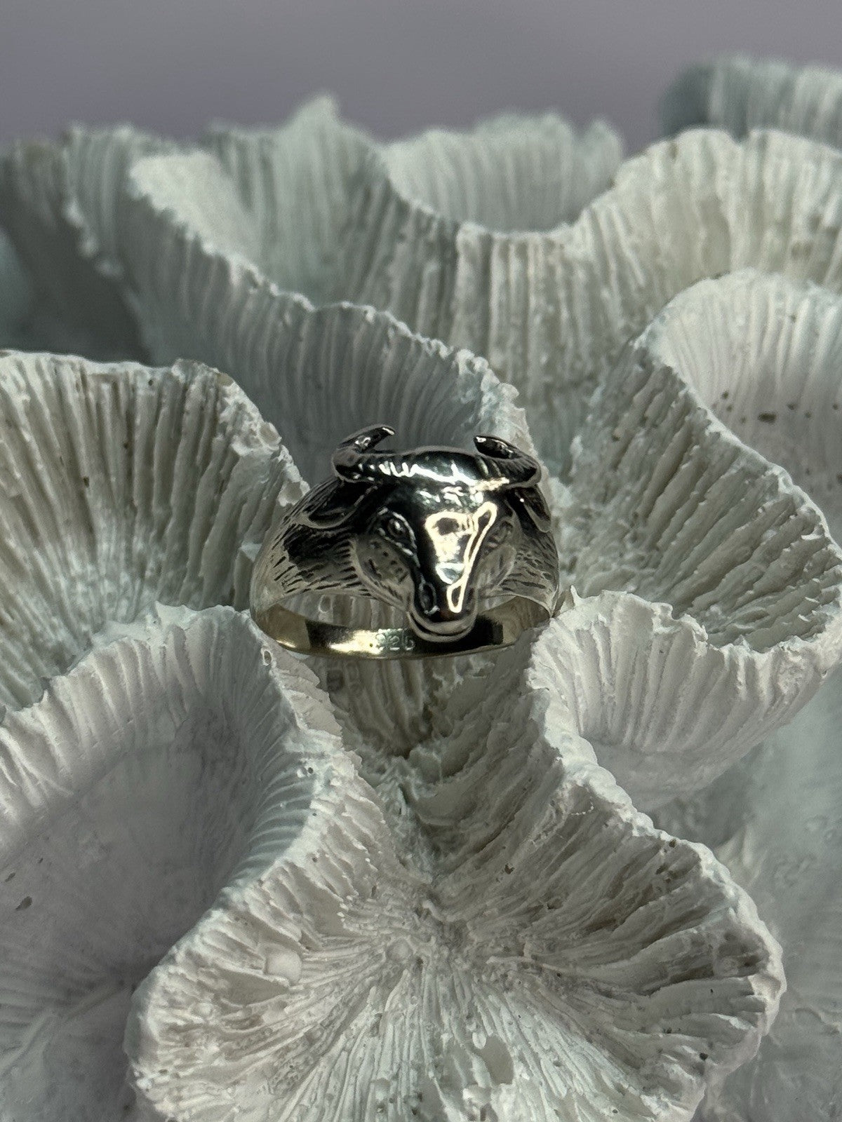Men'S 925 Sterling Silver "Bull" Ring Size 9.5
