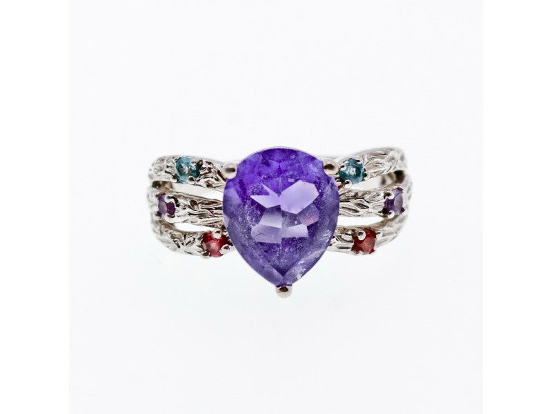 925 Sterling Silver Multicolor Tourmalines Ring Size 8
