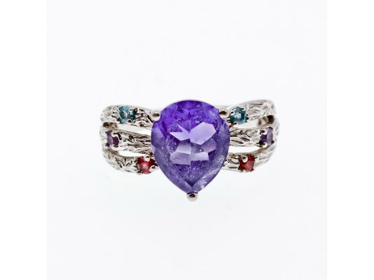 925 Sterling Silver Multicolor Tourmalines Ring Size 8