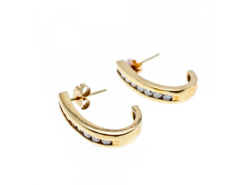 10K Yellow Gold White Sapphires Classic Stud Earrings