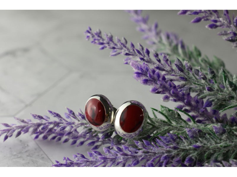 925 Sterling Silver Red Jasper Stud Earrings