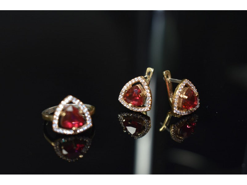 925 Sterling Silver with Gilding Red Alpanite & CZ Set